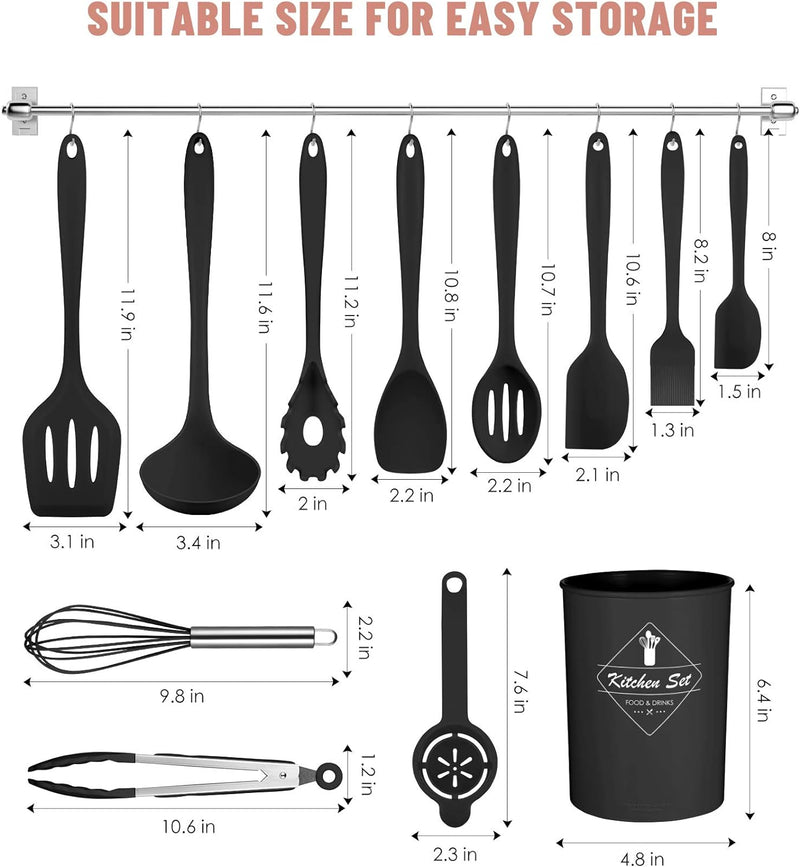 12-Piece Silicone Cooking Utensil Set - Dishwasher Safe  Heat Resistant 392F - Nonstick Kitchen Utensils for Cookware