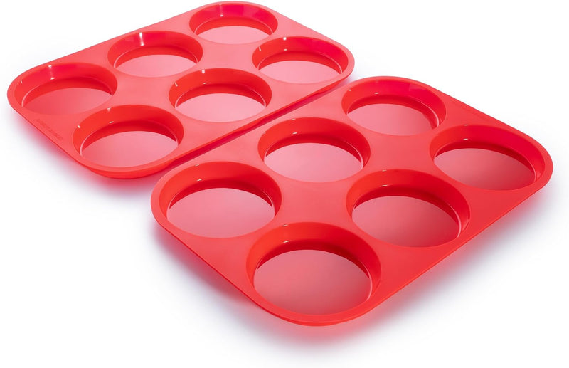 Silicone Muffin Pans - 6 Cup Jumbo Set of 2 Professional Use