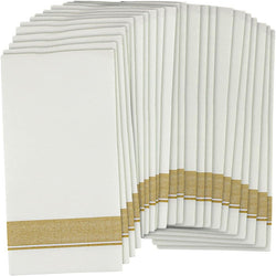 Cloth-Like Dinner Paper Napkins - Pack of 50 - Elegant & Premium White W/Gold Border, Perfect for Entertaining and Special Occasions