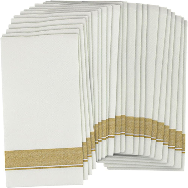 Cloth-Like Dinner Paper Napkins - Pack of 50 - Elegant & Premium White W/Gold Border, Perfect for Entertaining and Special Occasions
