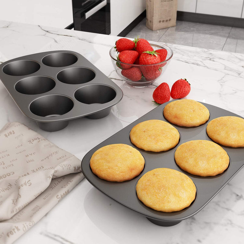 2-Pack Nonstick Muffin Pan - Carbon Steel 6 Cup Easy to Clean Jumbo Size