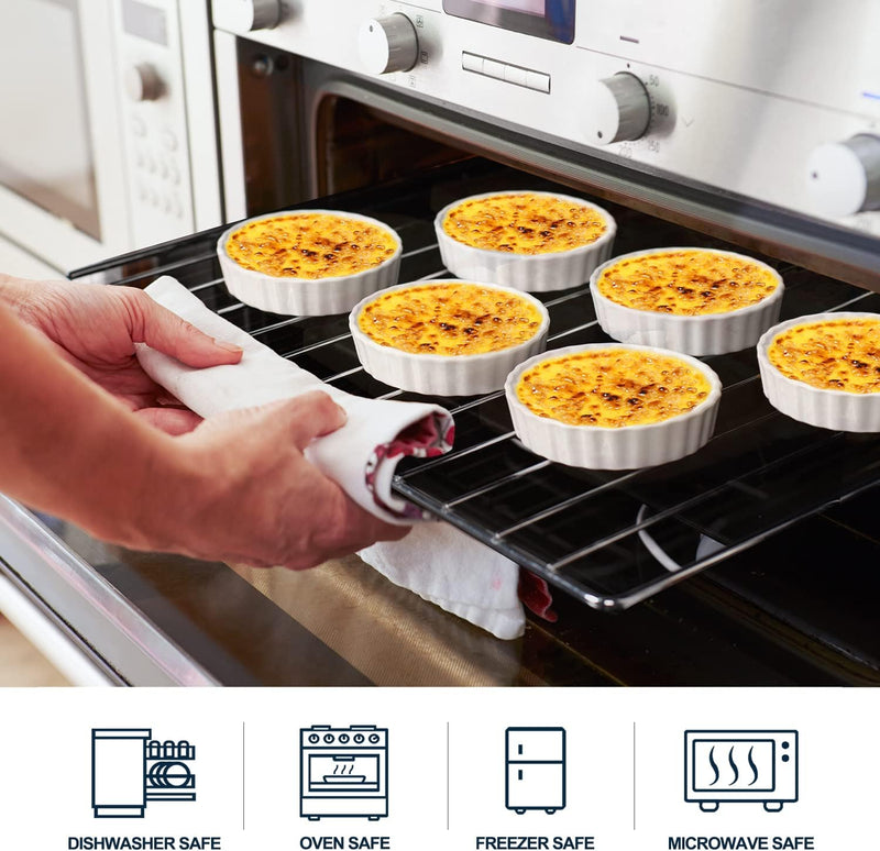 Delling 6-Piece Creme Brulee Ramekins Set - 8oz Oven Safe Fluted White Ramekins for Baking