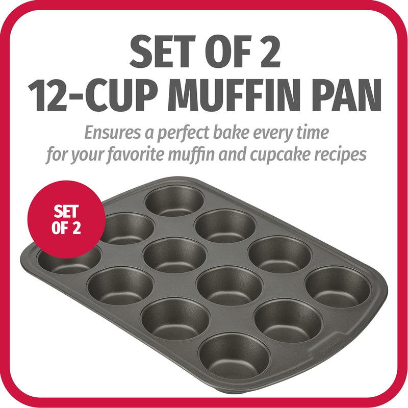 GoodCook Nonstick 12-Cup Muffin Pan - Gray Set of 2 42042