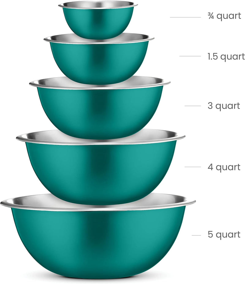 Stainless Steel Mixing Bowl Set - Space Saving Easy to Clean 5 Pieces