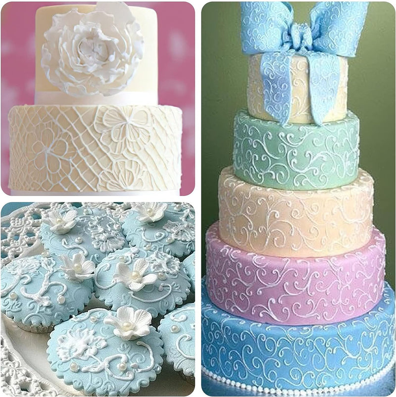 6 Pack Fondant Impression Mat Set for Wedding Cake Decoration - Retro BaroquePaisleyRoseDiamondLace VineFloral Vine Pattern