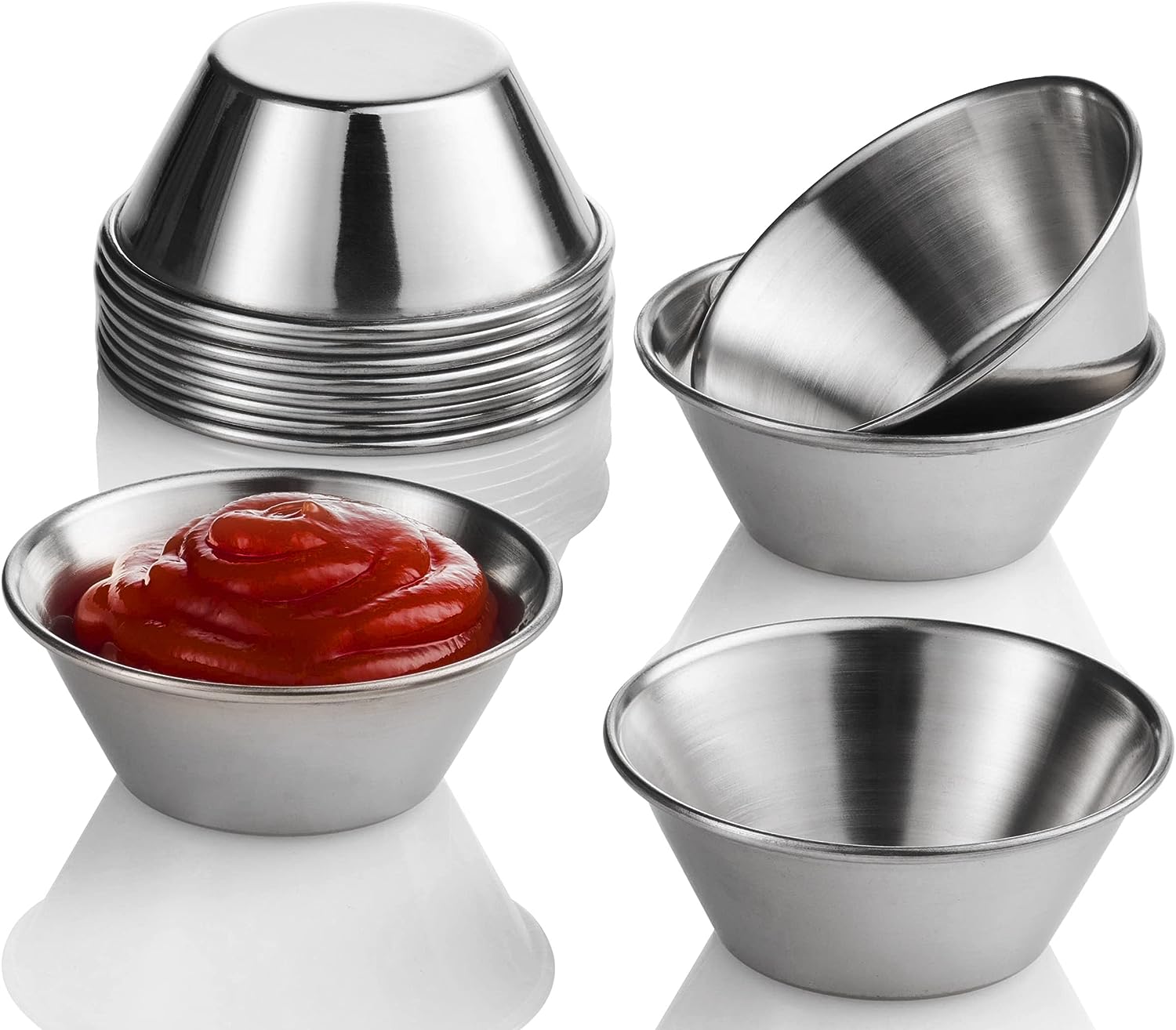 Pro-Grade Stainless Steel 1.5oz Sauce Cups 36 Pk. Reusable Stackable Metal  Portion Containers for Sampling, Salad Dressing Sides or Dipping Sauces.