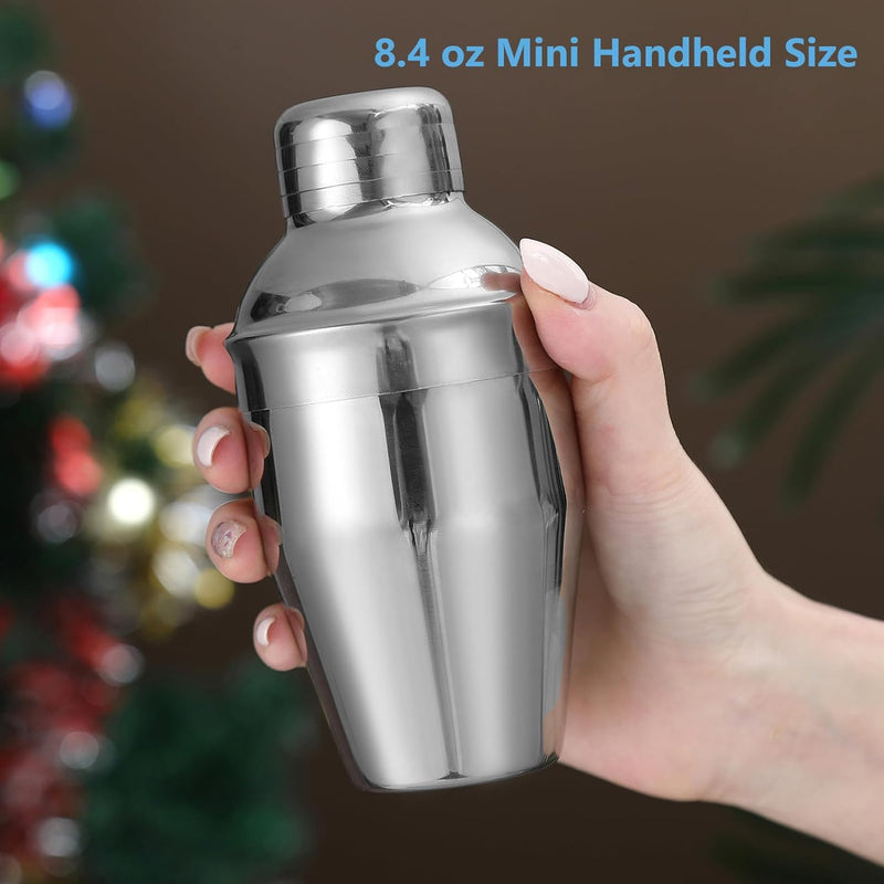 Handheld Cocktail Martini Shaker,Stainless Steel Drink Mixer Wine Shakers With Strainer for Bar,Home Bartending Mini Size（8.4oz）