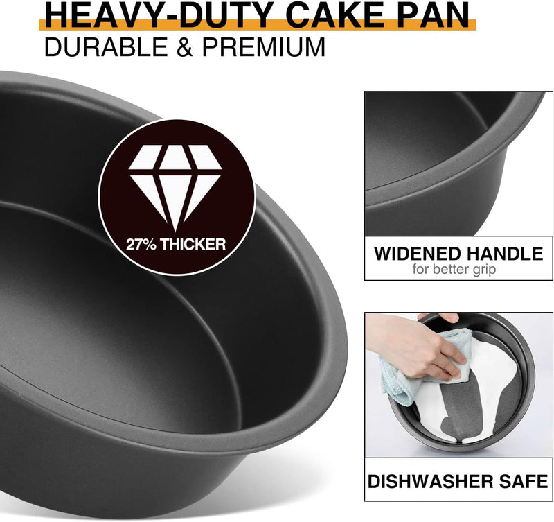 HONGBAKE 8 Round Cake Pan Set - Nonstick 2 Pieces - Dishwasher Safe  Heavy Duty Grey