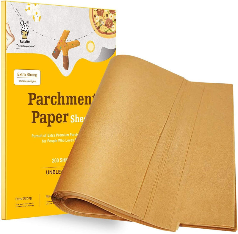 Katbite 200Pcs 12x16 In Unbleached Parchment Paper for Baking - Heavy Duty Precut Sheets for Oven Air Fryer Cookies