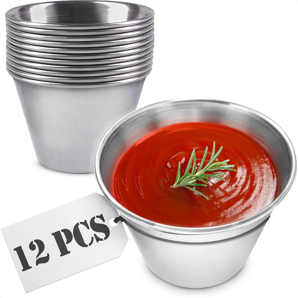 12Pcs Stainless Steel Sauce Cups - 25 Oz Condiment Bowls