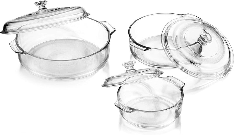 Libbey Bakers Basics 3-Piece Casserole Baking Dish Set with Glass Covers 1024oz Clear