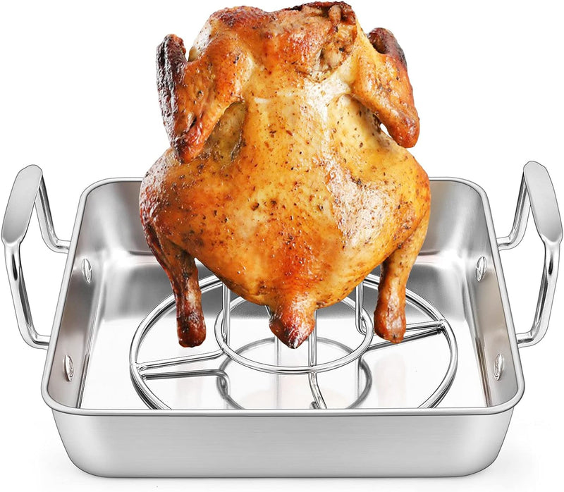 Stainless Steel Turkey Roaster Set - V-Shaped  Flat Racks - Non-Toxic  Dishwasher Safe