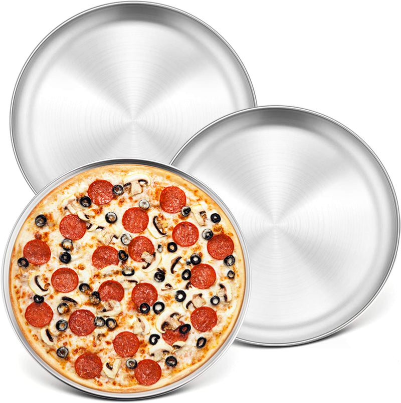 Stainless Steel Pizza Pan Set of 2 - 13 Round Tray for Pizza Pie Cookie and Cake