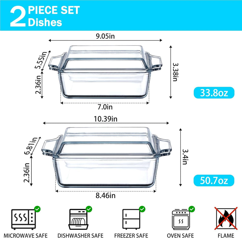 Mini Glass Casserole Dish with Lid - Single Serving Microwave Bakeware 57in x 7in