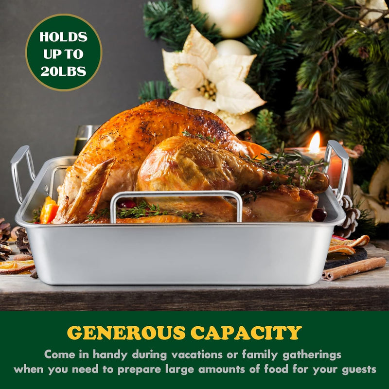 Stainless Steel Turkey Roaster Set - V-Shaped  Flat Racks - Non-Toxic  Dishwasher Safe