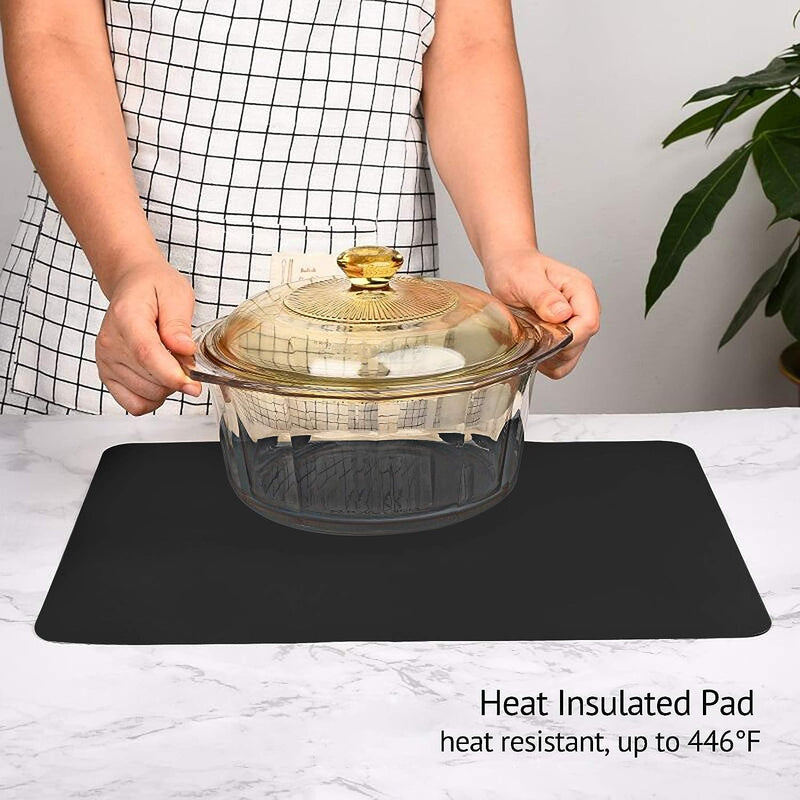 Large Silicone Kitchen Counter Mat 25 x 17 Nonslip Heat Resistant Multipurpose Pad - Black