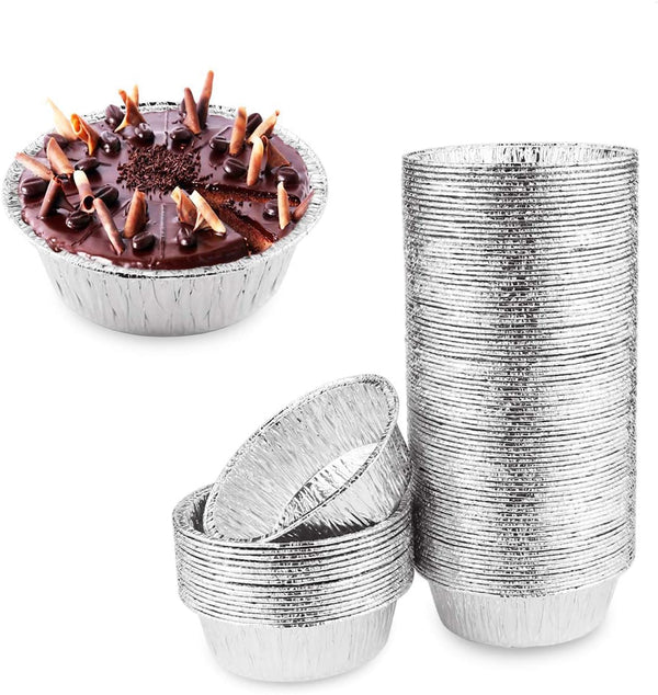 Oopsu 100 Pack 4 Round Tart Pie Foil Pans - Disposable Aluminum Foil Tins for Baking Cooking and Storage