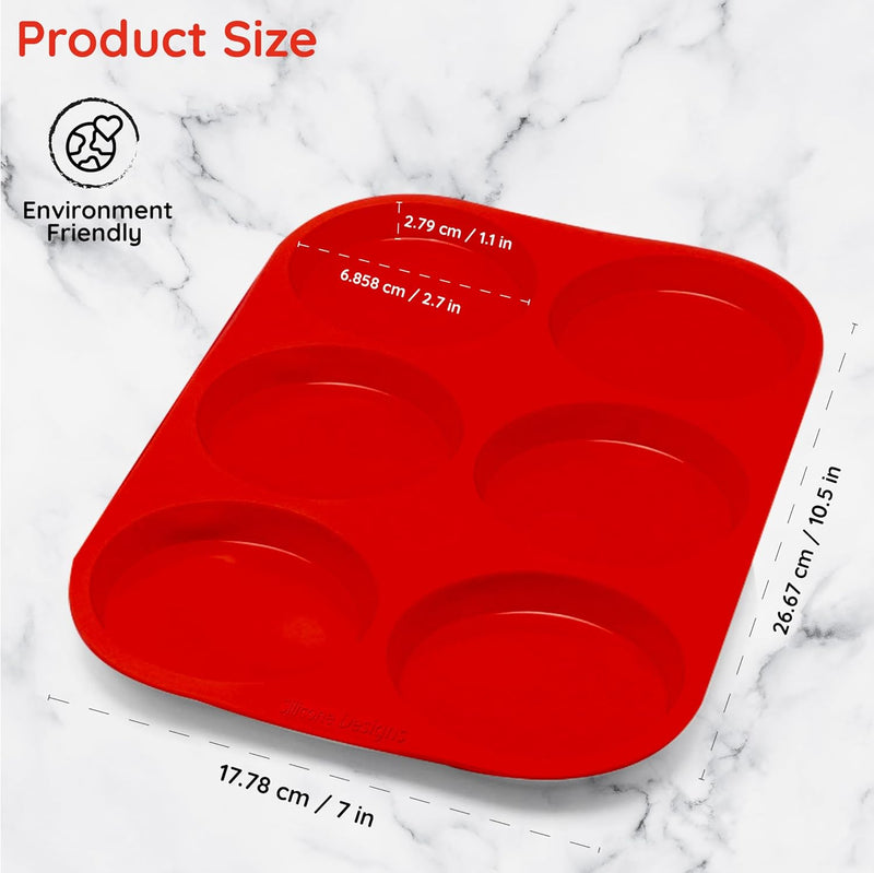 Silicone Muffin Pans - 6 Cup Jumbo Set of 2 Professional Use