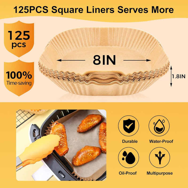 Air Fryer Disposable Parchment Liners - 125 Pack 8 Inch Non-Stick - for Airfryer Baskets Steaming  Microwaving