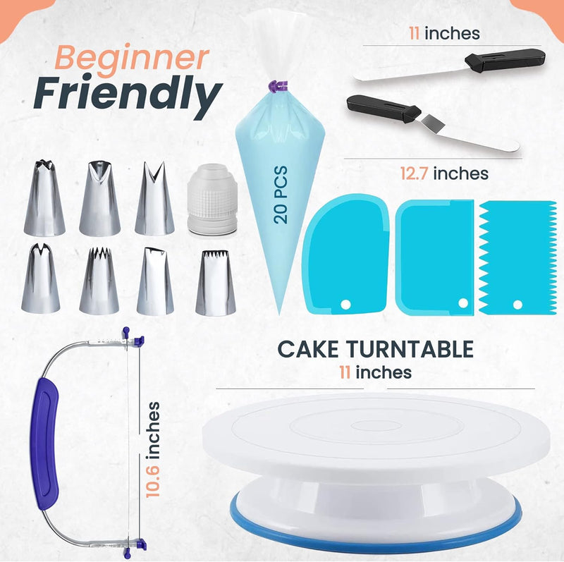 RFAQK 35PC Cake Decorating Supplies Kit with Turntable Tips Spatulas Scrapers and Ebook