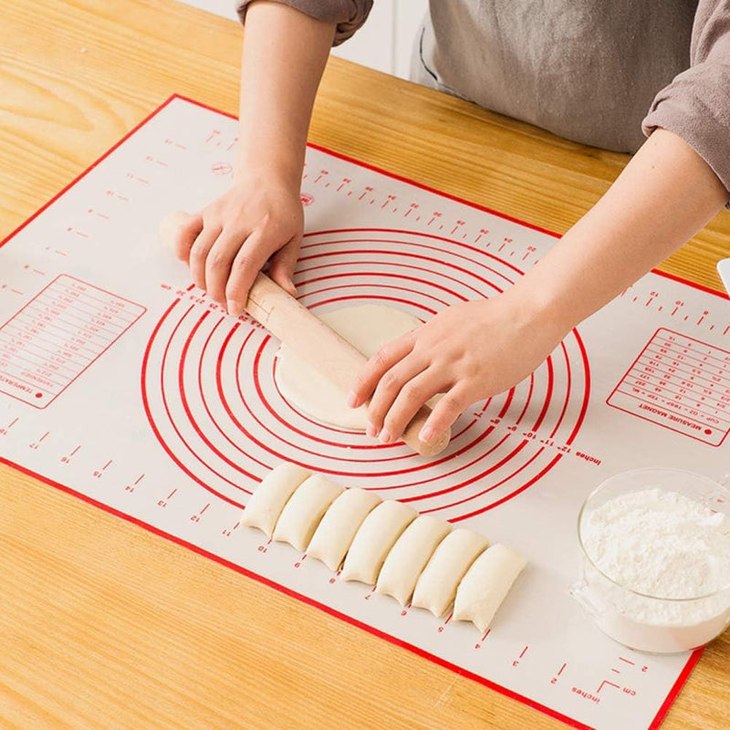 Large Non-Stick Silicone Baking Mat with Measurements - Kitchen Pastry Mat for Fondant Dough and Pie Crusts 16 x 24 Red