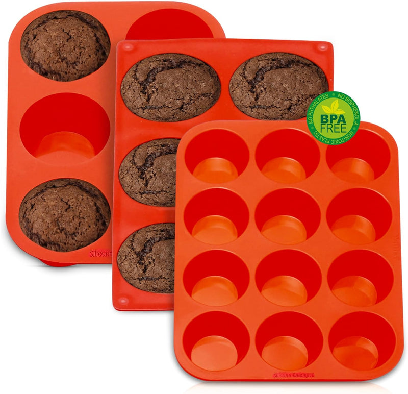 Silicone Muffin Pans - 6 Cup Jumbo Set of 2 Professional Use