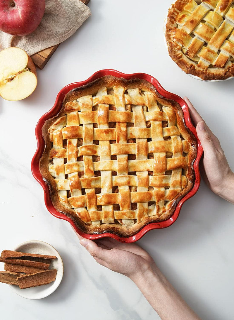 Ceramic Deep Dish Pie Pans - Set of 2 White with Ruffled Edge