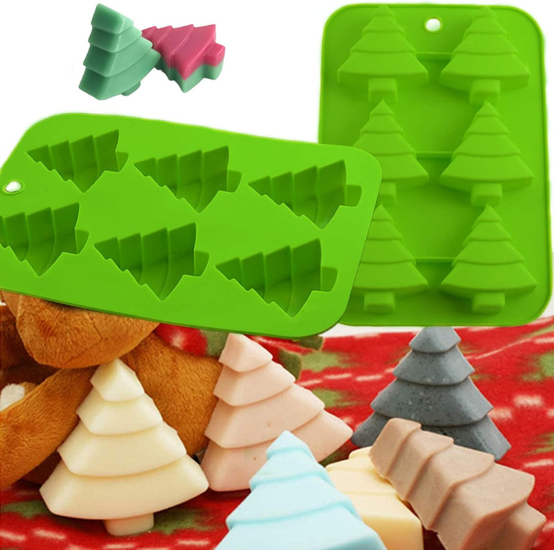 6 Cavity Christmas Tree Silicone Mold - Baking  Soap Molds - 2 PCS