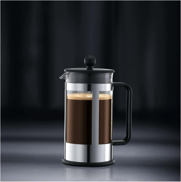Bodum Kenya 8-Cup French Press Coffee Maker, 34-Ounce, Stainless Steel, Black