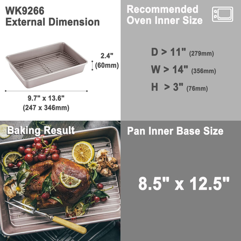 Chefmade 13-Inch Non-Stick Roasting Pan with Rack - Champagne Gold