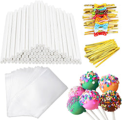 Cake Pop Sticks and Wrappers Kit - 320pcs with Metallic Twist Ties - Perfect for Lollipops  Treats