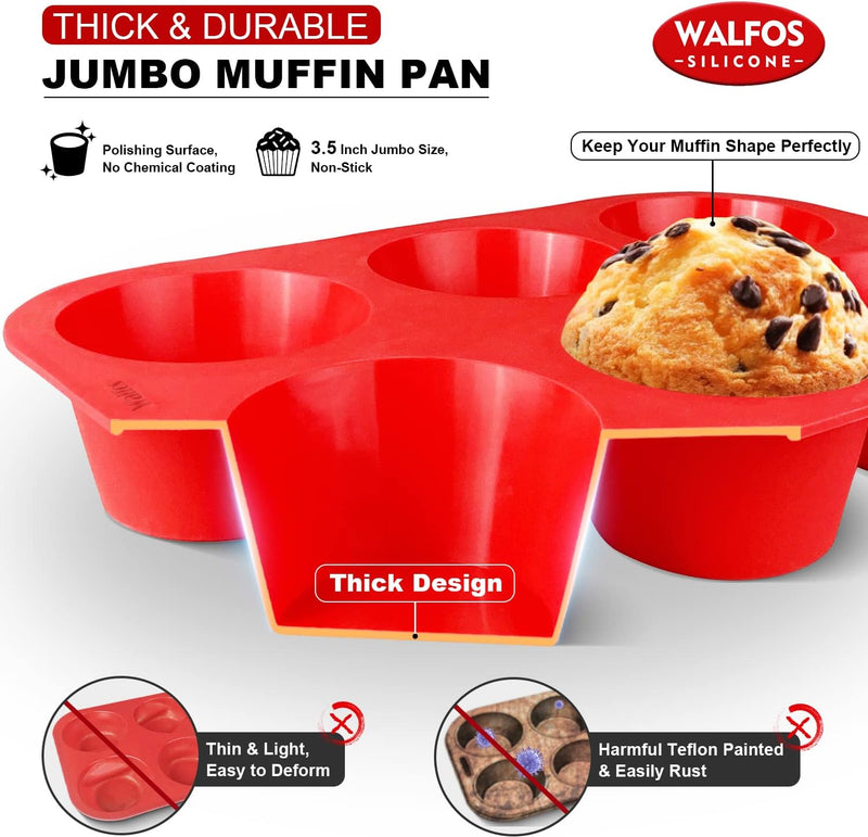 Walfos Silicone Cupcake Pan Set - 2-Piece Mini 24-Cup Muffin Baking Pan - BPA Free Dishwasher Safe - Non-Stick - Great for Muffin Cakes Fat Bombs