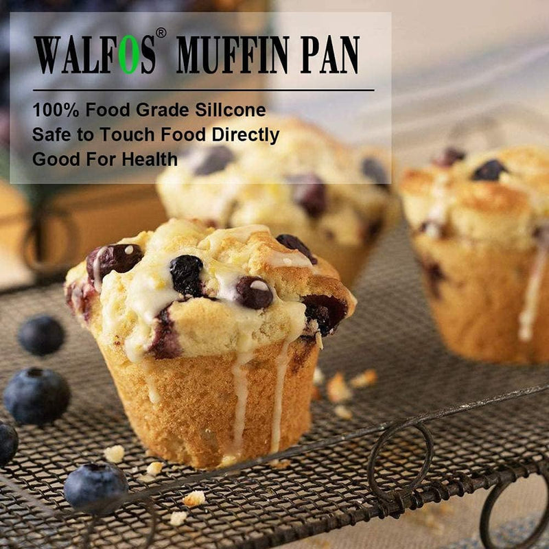 Walfos Silicone Muffin Pan - 6 Cup Non-Stick Baking Cups 2 Pack