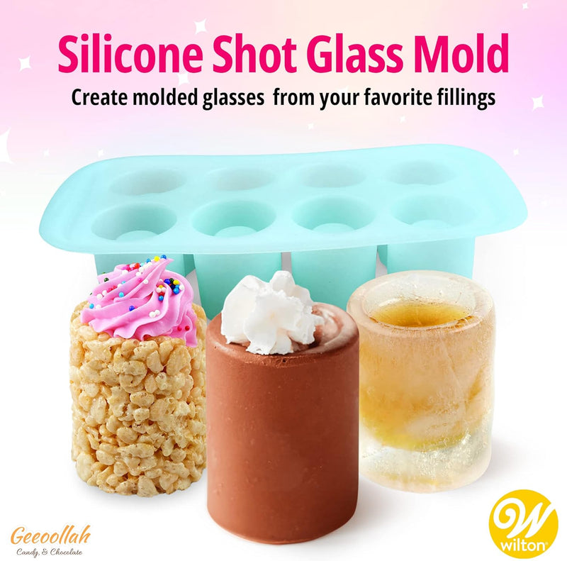 Wilton Shot Glass Silicone Mold - Green Candy and Ice Mold Set for Edible Shots and Baking - 8 Cavities