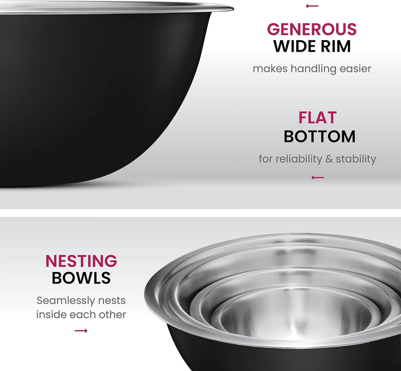 Stainless Steel Mixing Bowl Set - Space Saving Easy to Clean 5 Pieces