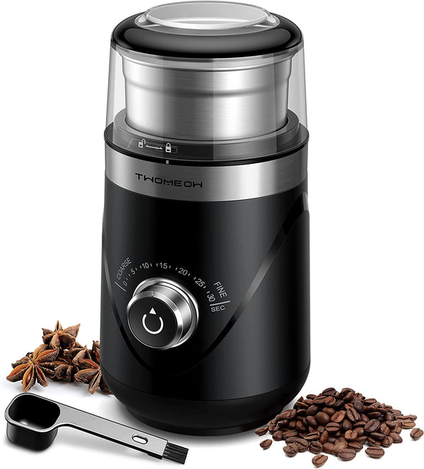 Adjustable Electric Coffee Grinder with 10 Grind Settings, Spice Grinder and Coffee Bean Grinder with 1 Removable Stainless Steel Bowl, for Cold Brew Maker and Espresso Grinder, Black