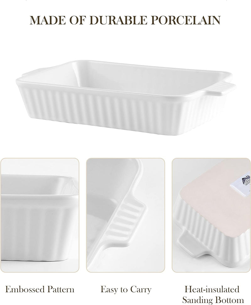 BakeBake Porcelain Casserole Dish Set with Handles and Deep Lasagna Pans in White