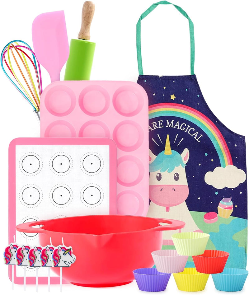 Kids Baking Set - 14pc Unicorn Chef Kit - Cooking Gift for Boys  Girls 4-12 Unicorn Theme