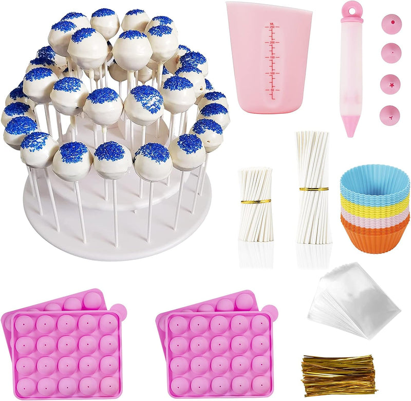 AKINGSHOP Silicone Cake Pop Mold Set with 60Pcs Sticks Bags and Twist Ties - Great for Lollipops Hard Candy Cake Pops and Chocolates