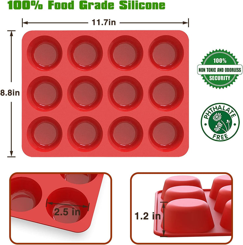 Silicon Cupcake  Muffin Pan Set- 12 Cup Molds 2 Pack - Nonstick Baking Tin for Homemade Muffins Cupcakes  Egg Bites - 25 Cups