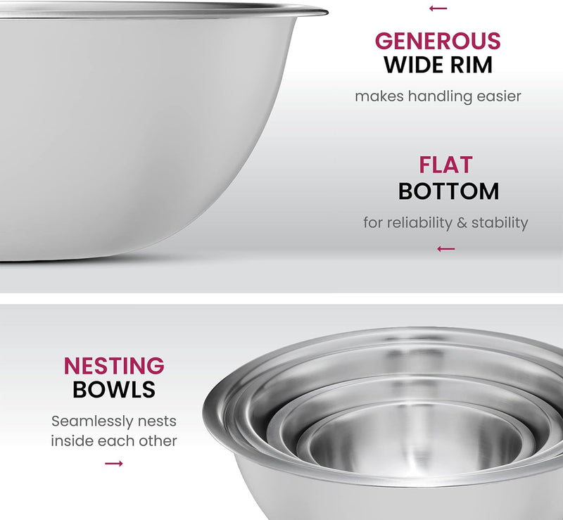 Stainless Steel Mixing Bowl Set - Space Saving Easy to Clean 5 Pieces