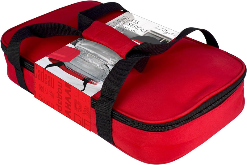 Glass Casserole with Insulated Bag - Ideal for Picnics  Potlucks Retains Temp 1375x85x275 Red