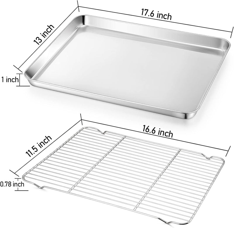 TeamFar Baking Sheet Set- 2 Pans  2 Racks Stainless Steel Non-Toxic Easy Clean Dishwasher Safe - Pack of 4