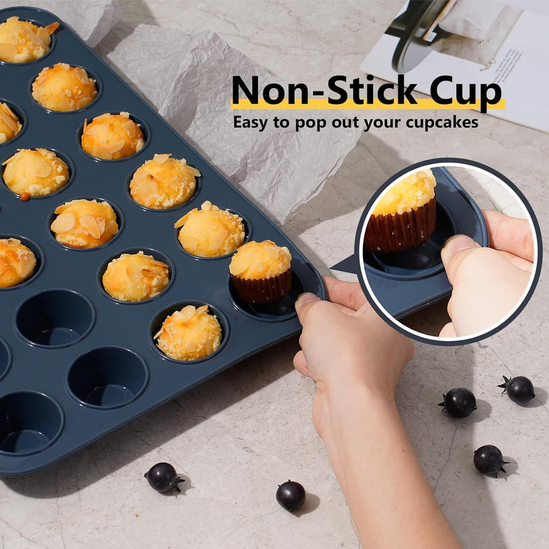 Vnray Silicone Muffin Baking Pan 2-Pack - Nonstick 12 Cup Cake Molds Grey BPA Free