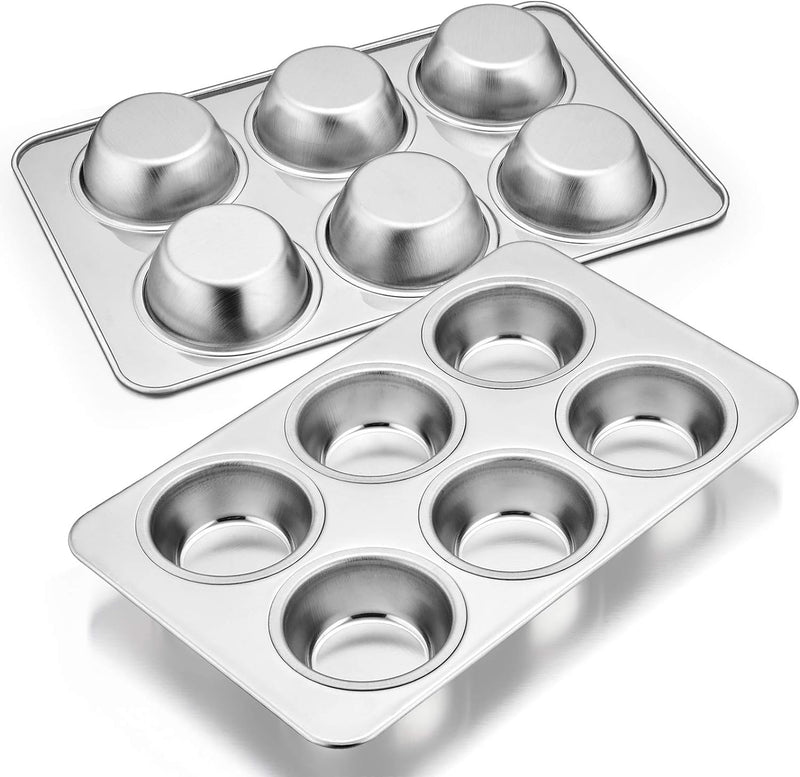 Stainless Steel 6-Cup Muffin Pan Set - Non-toxic  Dishwasher Safe - Regular Size