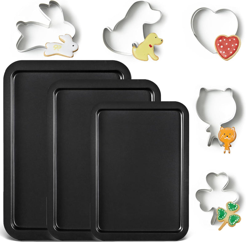 HONGBAKE Baking Sheet Pan Set - Nonstick Bakeware with Wider Grips 3 Pack Dishwasher Safe