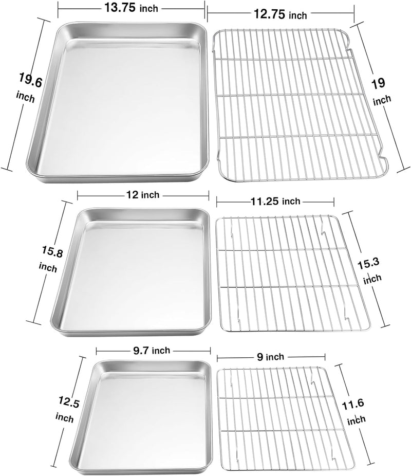 TeamFar Baking Sheet with Rack Set - Stainless Steel Cookie Sheet and Cooling Rack - Non-Toxic and Rust-Free - Dishwasher Safe - 6 Pieces