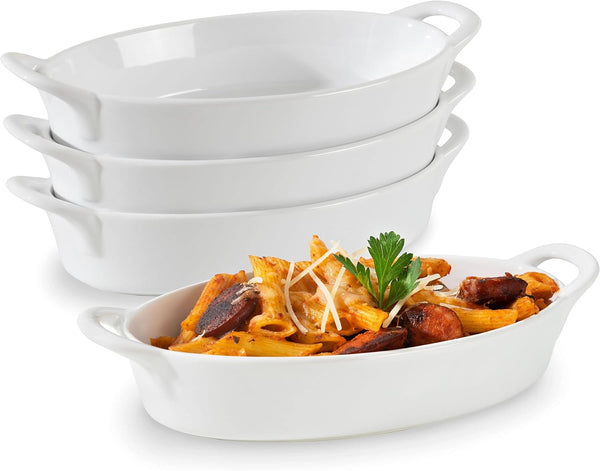 Oval Au Gratin Baking Dish Set - 4 Pc White Ceramic - 8 x 5 16 oz