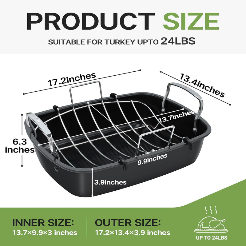 Nonstick Roasting Pan with Removable Rack - 17 x 13 Gold