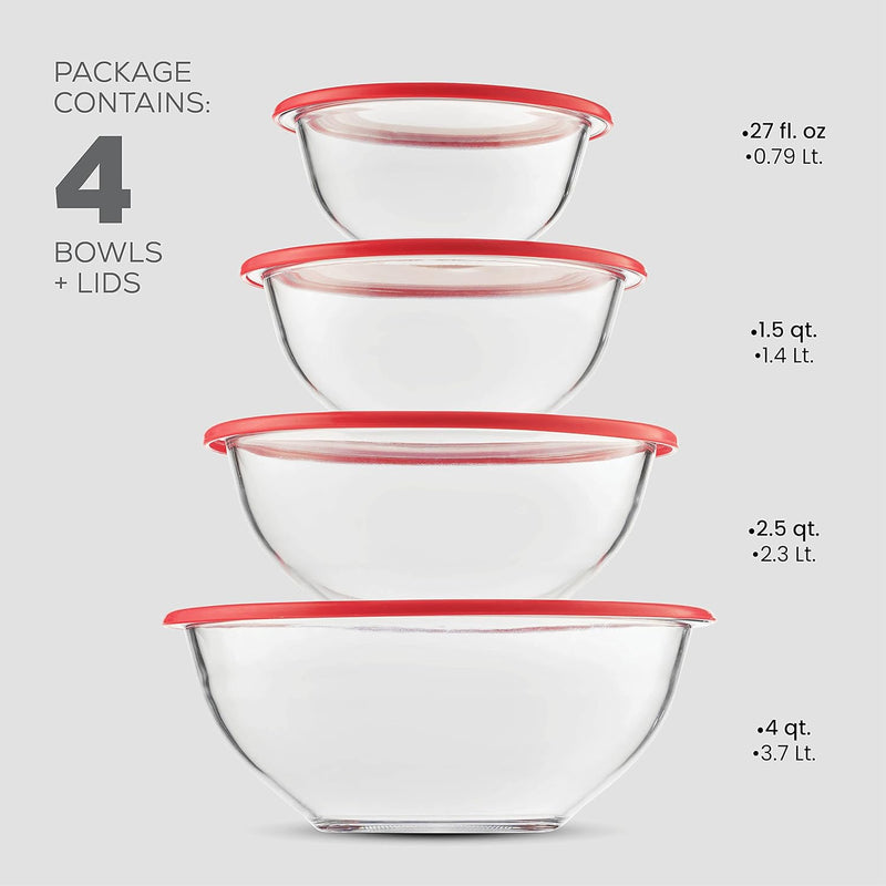 8-Piece Glass Mixing Bowl Set with Lids - BPA-Free Space-Saving Design for Meal Prep Storage